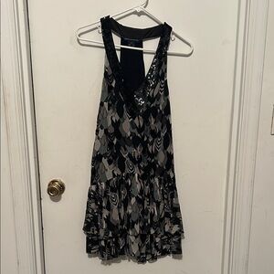 French Connection Black and Gray Patterned Mini Dress